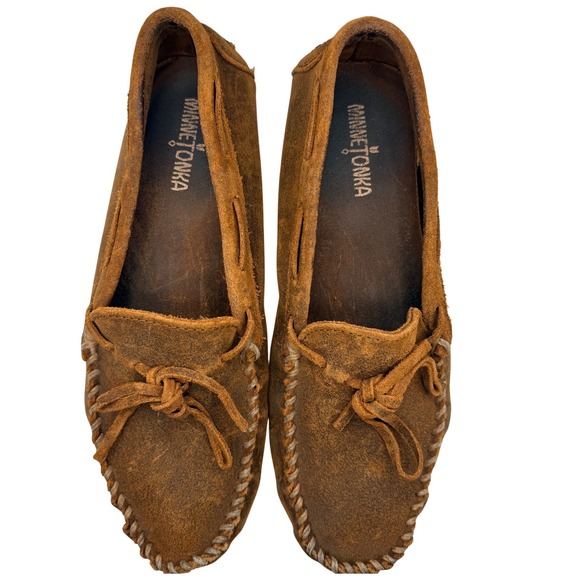 Minnetonka Mens Brown Suede Driving Moccasins Loafers Pebbled Sole Brown 10.5 - Picture 2 of 8